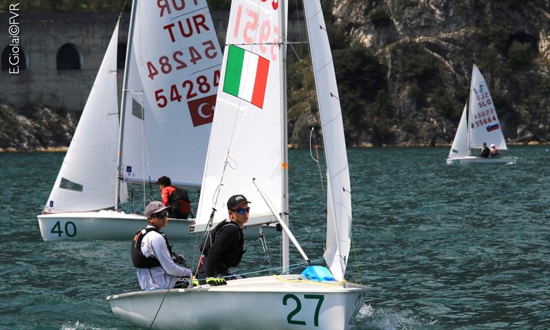 Tommaso SALVETTA / Giovanni SANDRINI (ITA) on day 2 of the 420 & 470 Junior Europeans photo copyright Elena Giolai taken at Fraglia Vela Riva and featuring the 420 class
