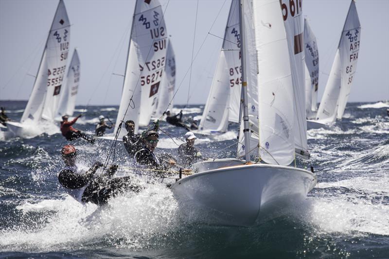 The starboard tack parade to the top mark the first time was hotly contested on day 3 of the 420 Australian Nationals at Fremantle photo copyright Bernie Kaaks taken at Fremantle Sailing Club and featuring the 420 class