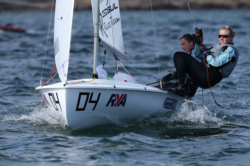 Annabel Cattermole and Bryony Bennett Lloyd on day one of the RYA Youth National Championships photo copyright Marc Turner / RYA taken at Largs Sailing Club and featuring the 420 class