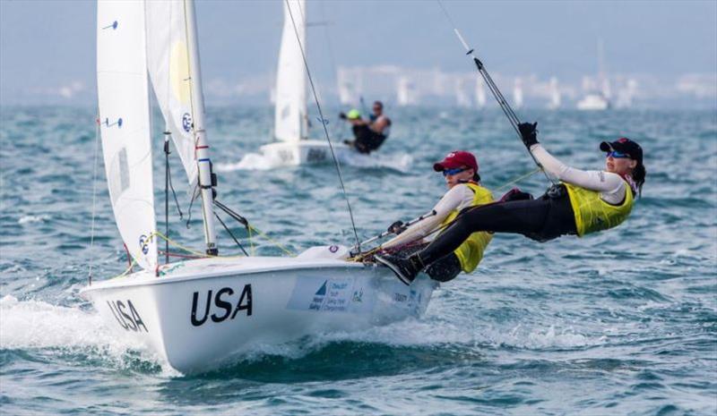 Girls 420, Carmen Cowles (Larchmont, N.Y.) and Emma Cowles (Larchmont, N.Y.) at Youth Sailing Worlds photo copyright Jesus Renedo / Sailing Energy / World Sailing taken at  and featuring the 420 class