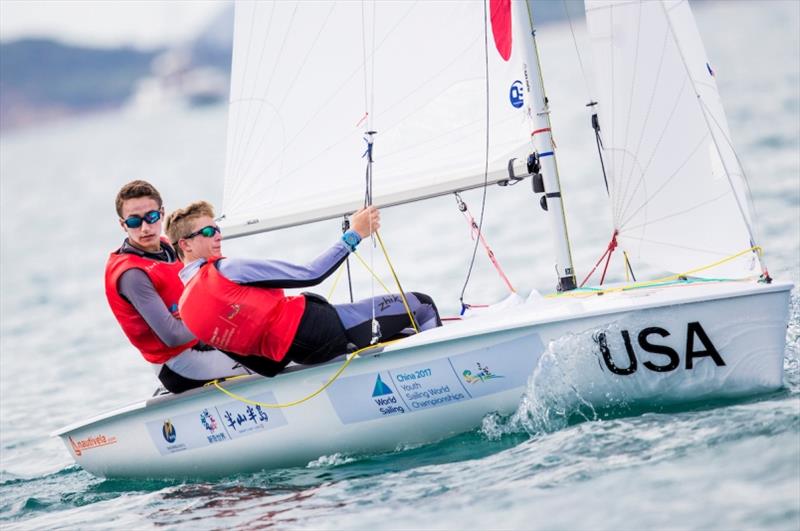 American 420 Boys sailors - Thomas Rice and Trevor Bornarth at Youth Sailing Worlds Sanya photo copyright Tomas Moya / Sailing Energy / World Sailing taken at  and featuring the 420 class