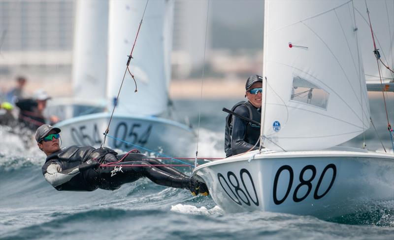 Seb Menzies/Blake Mcglashan (NZL) lead the 420 Open - 2019 420 World Championship - photo © Osga - João Ferreira 