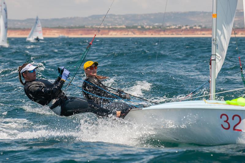 Vita Heathcote/Milly Boyle (GBR) lead the 420 Women - 2019 420 World Championship photo copyright Osga - João Ferreir taken at Vilamoura Sailing and featuring the 420 class