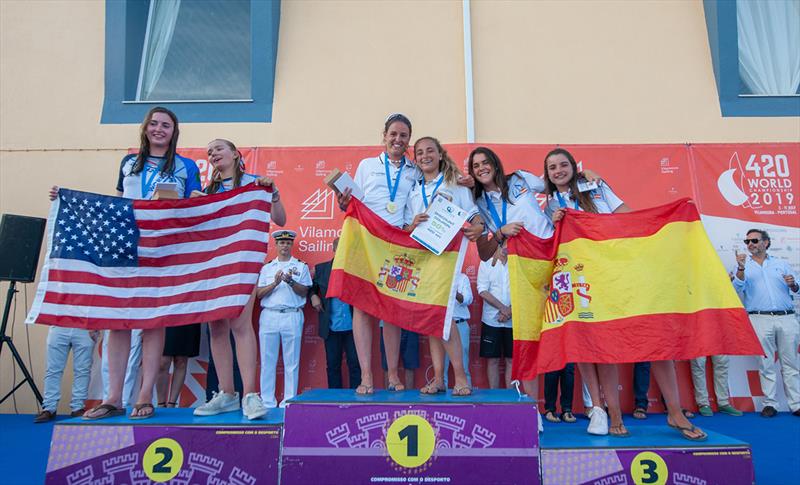 420 U17 Women Podium - 2019 420 World Championship photo copyright Osga - João Ferreir taken at Vilamoura Sailing and featuring the 420 class