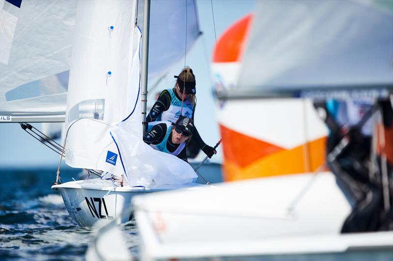 Sydney Cunliffe / Rebecca Hume (NZL) - 420 - Day 5 2019 Hempel Youth Sailing World Championships, Gdynia, Poland photo copyright Robert Hajduk / World Sailing taken at  and featuring the 420 class