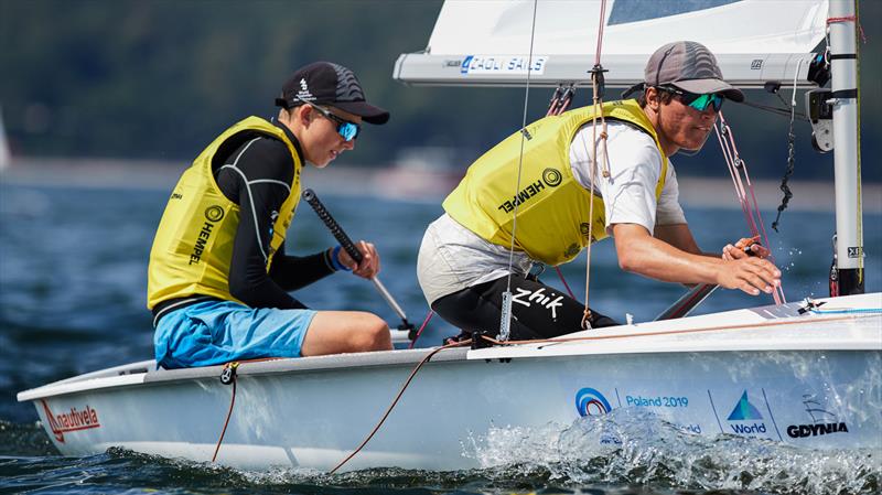 Seb Menzies and Blake McGlashan (NZL) - Day 5 - 420 - 2019 Hempel Youth Sailing World Championships, Gdynia, Poland - photo © Jacek Kwiatkowski / World Sailing