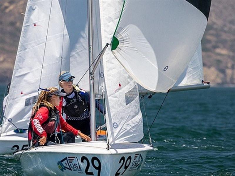 Katharine Doble (back) and Zoey Ziskind (front) - U.S. Junior Women's Doublehanded Championship 2019 photo copyright Cynthia Sinclair taken at San Diego Yacht Club and featuring the 420 class