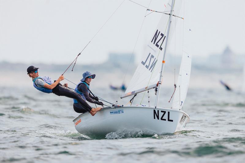 Lucas Day / Sam Scott (NZL) - Boys 420 - Allianz Youth World Sailing Championships - Day 4 - The Hague - July 2022 photo copyright Sailing Energy / World Sailing taken at Jachtclub Scheveningen and featuring the 420 class