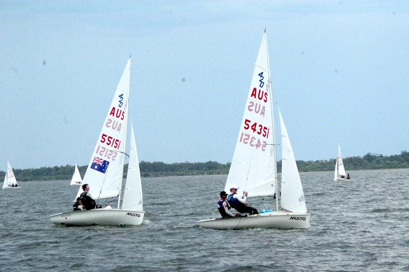 Sailing in Barbara (sail number 54351), current NSW Champions and brothers, Spencer Mckay and Benedict Mckay retain their one point lead over James Jackson and Harrison Chapman after day 2 at the 2023 Australian 420 Championship - photo © Jeanette Severs