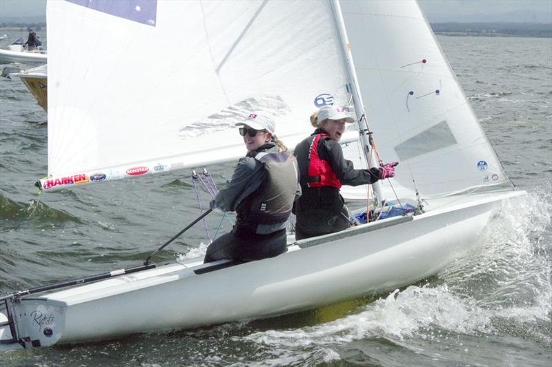 Kristen Koutsimpiris and Jessica Lowe were competing in the female and youth categories of the 2023 Australian 420 Championship photo copyright Jeanette Severs taken at Metung Yacht Club and featuring the 420 class