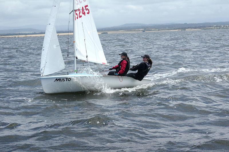 Abbey Everett and Stephanie Koutsimpiris, on board Notos, competing for the Female and Youth divisions of the 2023 Australian 420 Championship photo copyright Jeanette Severs taken at Metung Yacht Club and featuring the 420 class