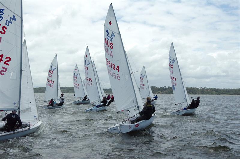 Heading into the wind at the start of the final race in the 12-race series for 420 crews competing in the regatta - 2023 Australian 420 Championship photo copyright Jeanette Severs taken at Metung Yacht Club and featuring the 420 class