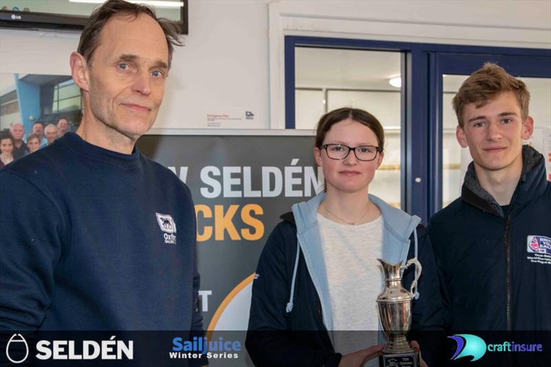 Alice Davis and Oliver Rayner win the Oxford Blue - Seldén SailJuice Winter Series 2022-23 finale photo copyright Tim Olin / www.olinphoto.co.uk taken at Oxford Sailing Club and featuring the 420 class