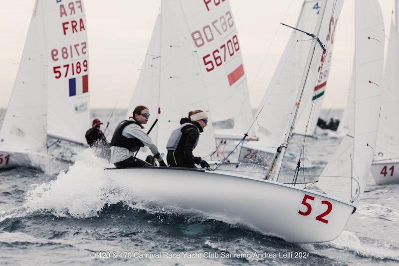 GBR 420 teams in the San Remo Carnival Race photo copyright Andrea Lelli / Carnival Race Sanremo taken at Yacht Club Sanremo and featuring the 420 class