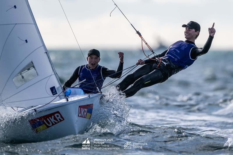Male / Mixed 420 gold for Ukraine's Sviatoslav Madonich and Dmytro Karabadzhak in the Youth Sailing World Championships 2025 at Vilamoura, Portugal - photo © Nuno Fortinho Mendes / World Sailing
