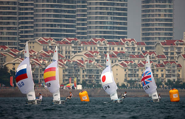 The lightest winds seen so far on day five at the Olympic Sailing Regatta photo copyright Richard Langdon / Ocean Images taken at  and featuring the 470 class