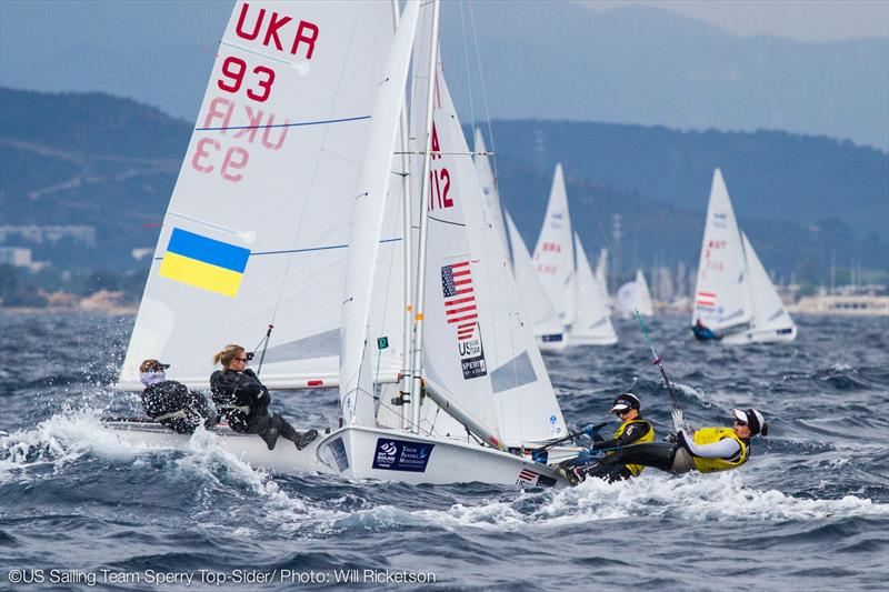 Annie Haeger and Briana Provancha on day two of ISAF Sailing World Cup Hyeres photo copyright Will Ricketson / US Sailing taken at COYCH Hyeres and featuring the 470 class