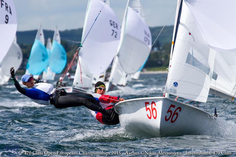 Gil Cohen/Danielle Maman (ISR) on day 1 of the 470 Europeans at Aarhus, Denmark photo copyright Nikos Alevromytis / International 470 Class taken at Sailing Aarhus and featuring the 470 class