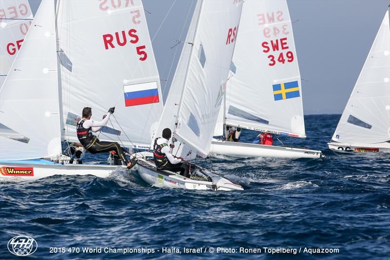 Asenathi Jim/Roger Hudson (RSA1) on day 4 of the 470 Worlds in Haifa photo copyright Aquazoom / Ronan Topelberg taken at Haifa Sailing Center and featuring the 470 class