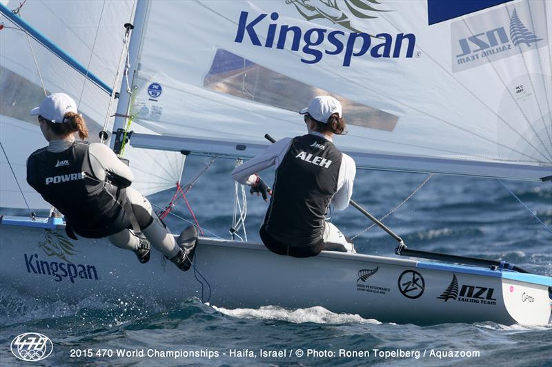 Jo Aleh/Polly Powrie (NZL75) on day 4 of the 470 Worlds in Haifa photo copyright Aquazoom / Ronan Topelberg taken at Haifa Sailing Center and featuring the 470 class