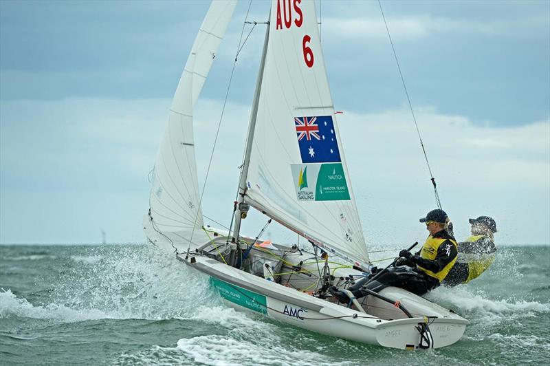 Twins Patrick and Alex Conway on day 3 of ISAF Sailing World Cup Melbourne photo copyright Sport the library / Jeff Crow taken at Royal Melbourne Yacht Squadron and featuring the 470 class