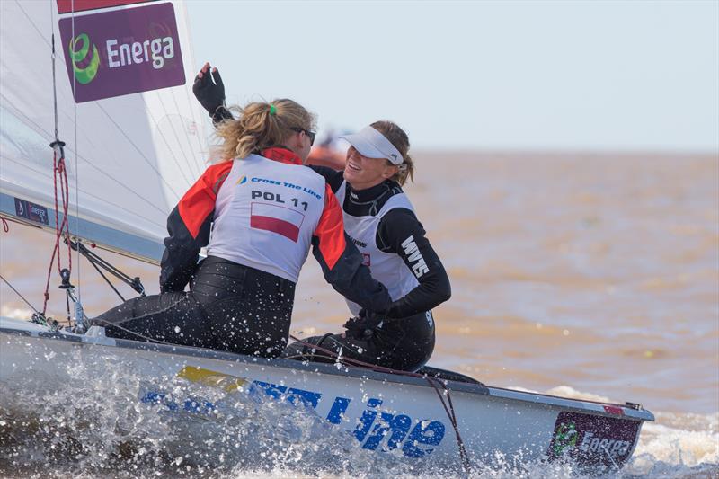 Agnieszka Skrzypulec/Irmina Mrozek Gliszczynska (POL 11) on the final day of the 470 Worlds in Argentina photo copyright Matiaz Capizzano taken at Club Náutico San Isidro and featuring the 470 class