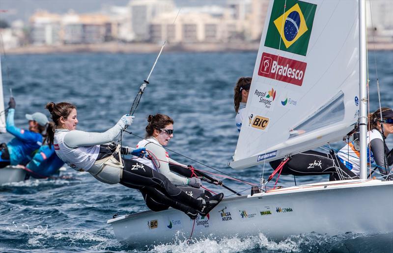 Fernanda Oliveira and Ana Barbachan (BRA) on day 1 of the 470 European Championships in Palma photo copyright Jesus Renedo taken at Club Nàutic S'Arenal and featuring the 470 class