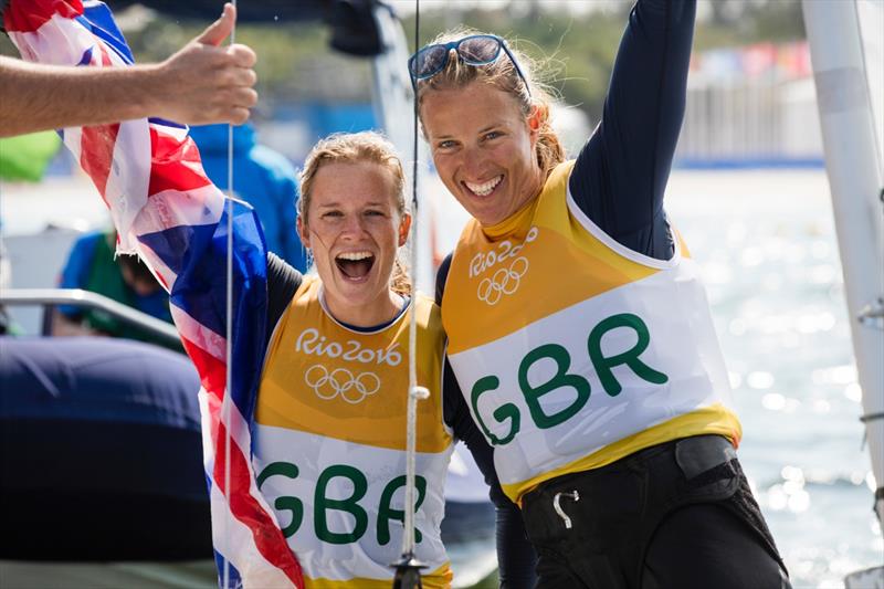 Gold for Hannah Mills & Saskia Clark (GBR) in the Women's 470 at the Rio 2016 Olympic Sailing Competition photo copyright Richard Langdon / Ocean Images taken at  and featuring the 470 class