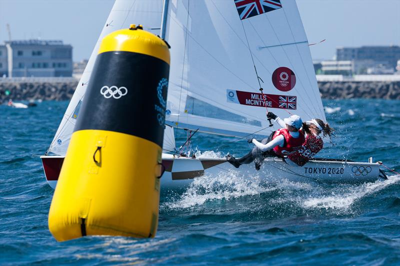 Hannah Mills & Eilidh McIntyre (GBR) in the Women's 470 on Tokyo 2020 Olympic Sailing Competition Day 5 - photo © Sailing Energy / World Sailing