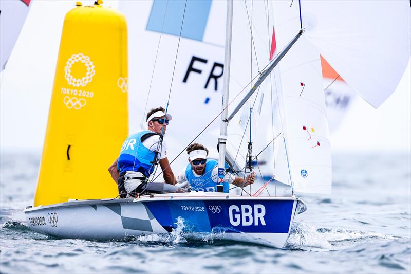 Luke Patience & Chris Grube (GBR) in the Men's 470 on Tokyo 2020 Olympic Sailing Competition Day 6 photo copyright Sailing Energy / World Sailing taken at  and featuring the 470 class