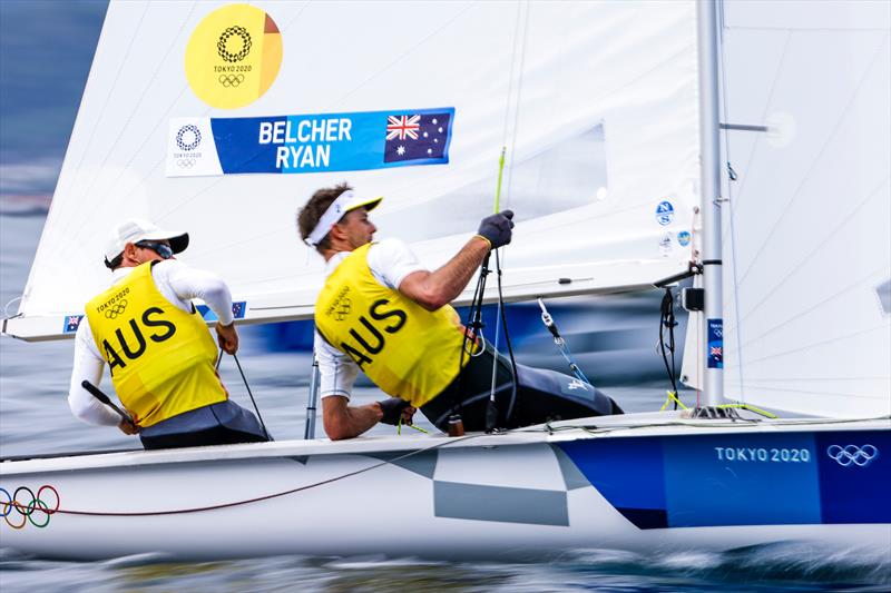 Mat Belcher and Will Ryan (AUS) in the Men's 470 on Tokyo 2020 Olympic Sailing Competition Day 6 photo copyright Sailing Energy / World Sailing taken at  and featuring the 470 class