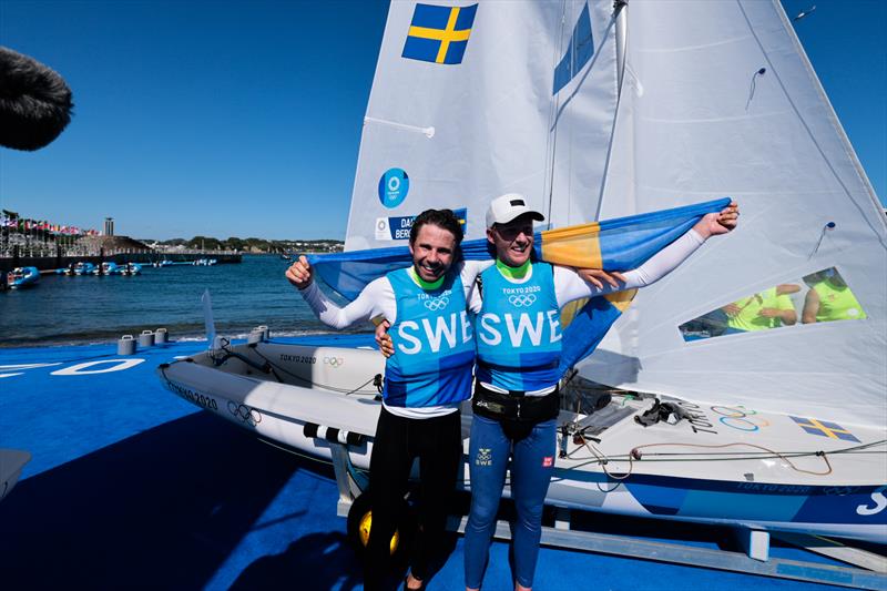 Men's 470 Silver for Anton Dahlberg and Fredrik Bergstrom (SWE) at the Tokyo 2020 Olympic Sailing Competition photo copyright Sailing Energy / World Sailing taken at  and featuring the 470 class