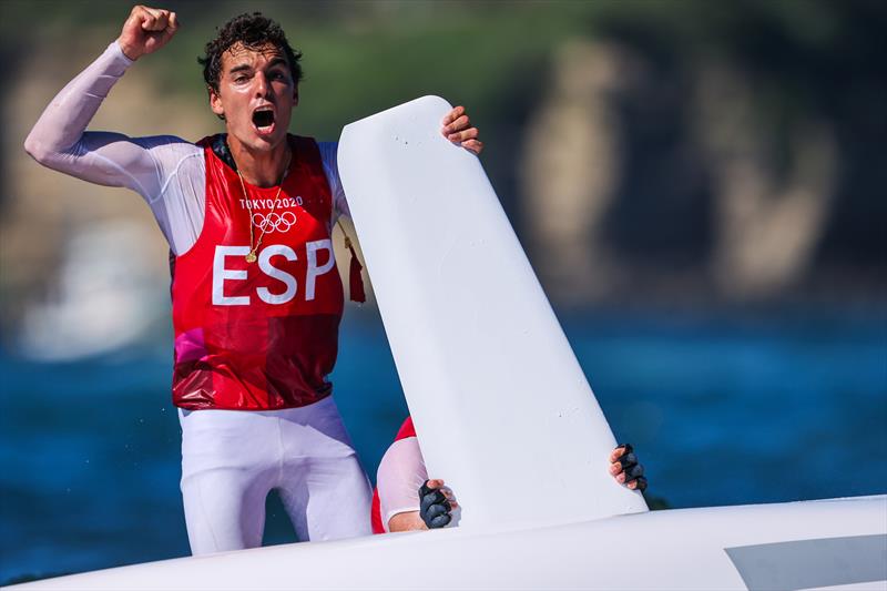 Men's 470 Bronze for Jordi Xammar and Nico Rodriguez (ESP) at the Tokyo 2020 Olympic Sailing Competition photo copyright Sailing Energy / World Sailing taken at  and featuring the 470 class