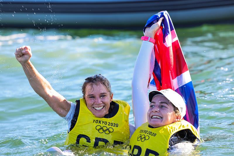 Women's 470 Gold for Hannah Mills and Eilidh McIntyre (GBR) at the Tokyo 2020 Olympic Sailing Competition photo copyright Sailing Energy / World Sailing taken at  and featuring the 470 class