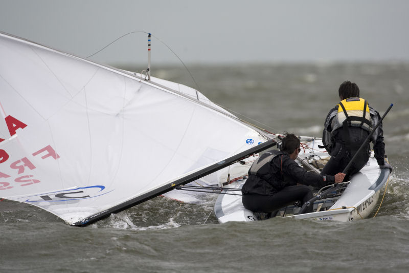 Big breeze on day one of the Delta Lloyd Regatta in Medemblik photo copyright Sander van der Borch / Delta Lloyd Regatta taken at  and featuring the 470 class