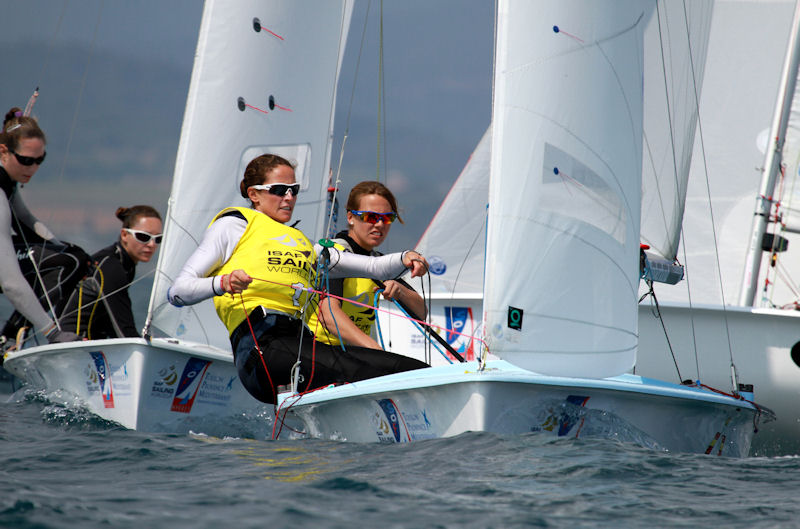 Tara Pacheco and Berta Betanzos on day 3 of French Olympic Sailing Week at Hyeres photo copyright Guillaume Durand / DPPI / FFV taken at  and featuring the 470 class
