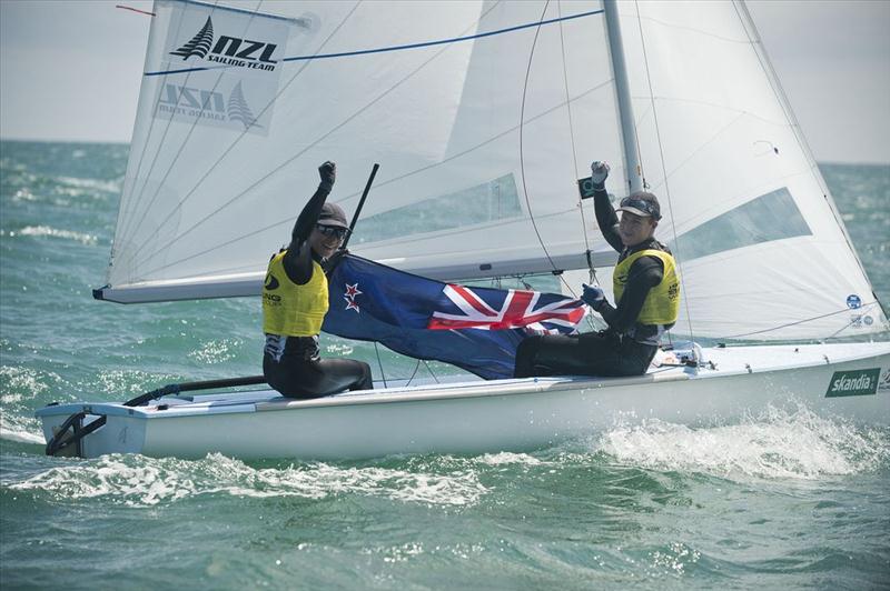 Jo Aleh and Olivia Polly Powrie win the Skandia Sail for Gold Regatta photo copyright onEdition taken at Weymouth & Portland Sailing Academy and featuring the 470 class