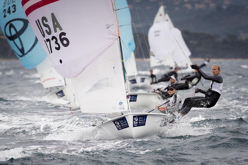 Sydney Bolger and Sarah Lihan on  day 4 of ISAF Sailing World Cup Hyeres photo copyright Mick Anderson / www.sailingpix.dk taken at  and featuring the 470 class