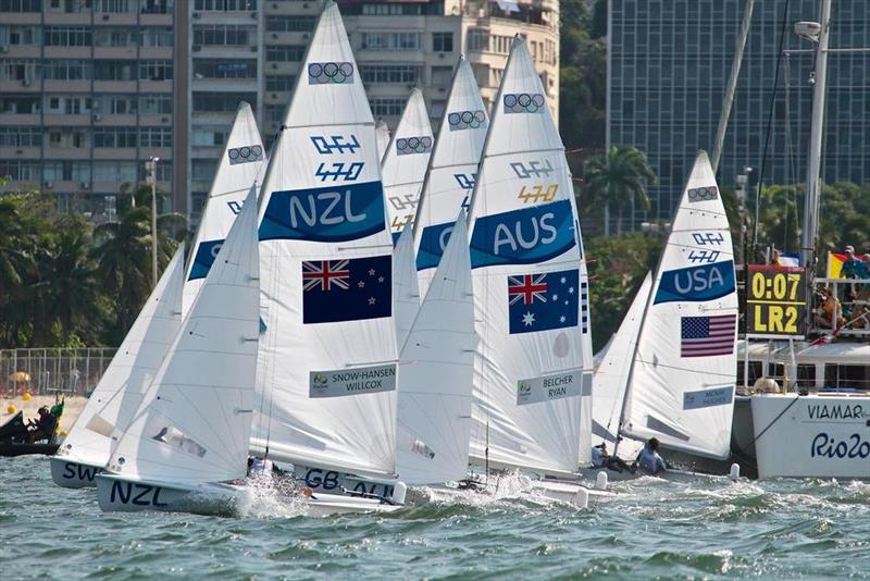 Paul Snow-Hansen and Dan Willcox (NZL) come off the startline in the Mens 470 event at the 2016 Olympics photo copyright Richard Gladwell taken at  and featuring the 470 class