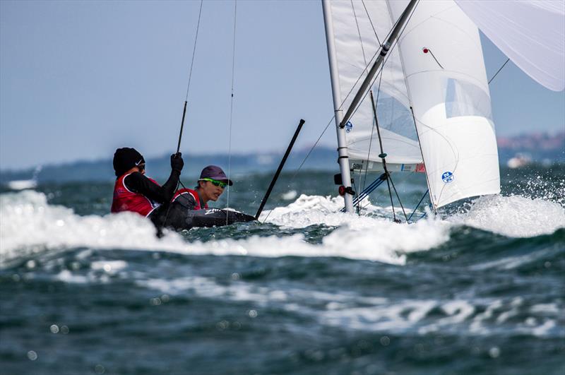 Kit Fong Tong/Anna Lee Fisher (HKG) - 2018 470 European Championships - Day 3 photo copyright Nikos Alevromytis / International 470 Class taken at Yacht Club Port Bourgas and featuring the 470 class