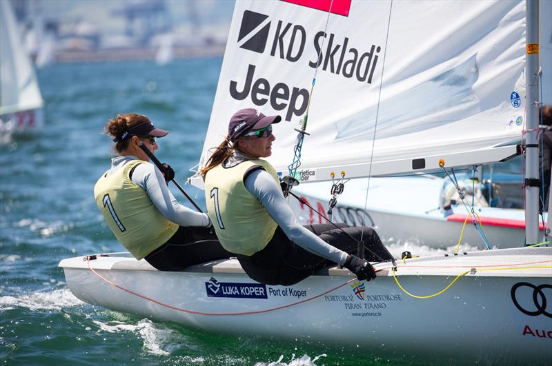 Tina Mrak/Veronika Macarol (SLO) - 2018 470 European Championship - Day 5 photo copyright Nikos Alevromytis / International 470 Class taken at Yacht Club Port Bourgas and featuring the 470 class