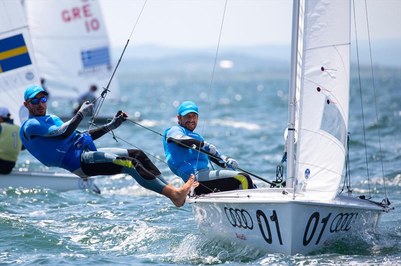 Panagiotis Mantis/Pavlos Kagialis (GRE) - 2018 470 European Championship - Day 5 photo copyright Nikos Alevromytis / International 470 Class taken at Yacht Club Port Bourgas and featuring the 470 class