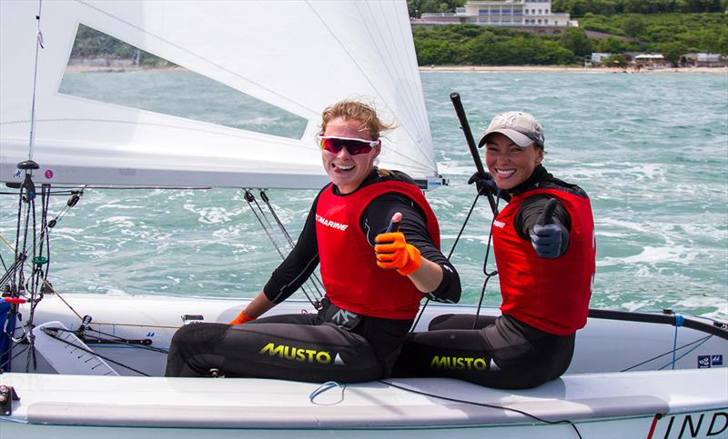 Frederike Loewe/Anna Markfort (GER) claim the silver medal - 2018 470 European Championship - Day 6 photo copyright Nikos Alevromytis / International 470 Class taken at Yacht Club Port Bourgas and featuring the 470 class