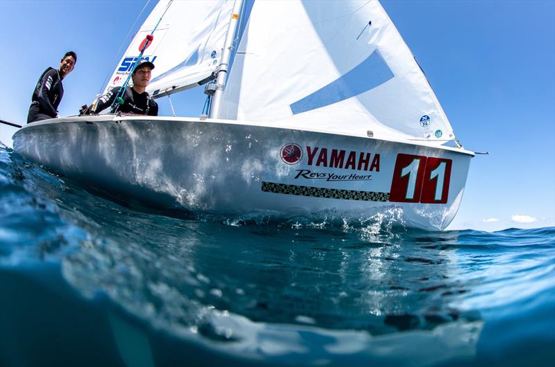 Tetsuya Isozaki/Akira Takayanagi (JPN-7) - Day 1 - 2019 Yamaha 470 World Championships, Enoshima, Japan photo copyright Junichi Hirai / Bulkhead Magazine Japan taken at  and featuring the 470 class