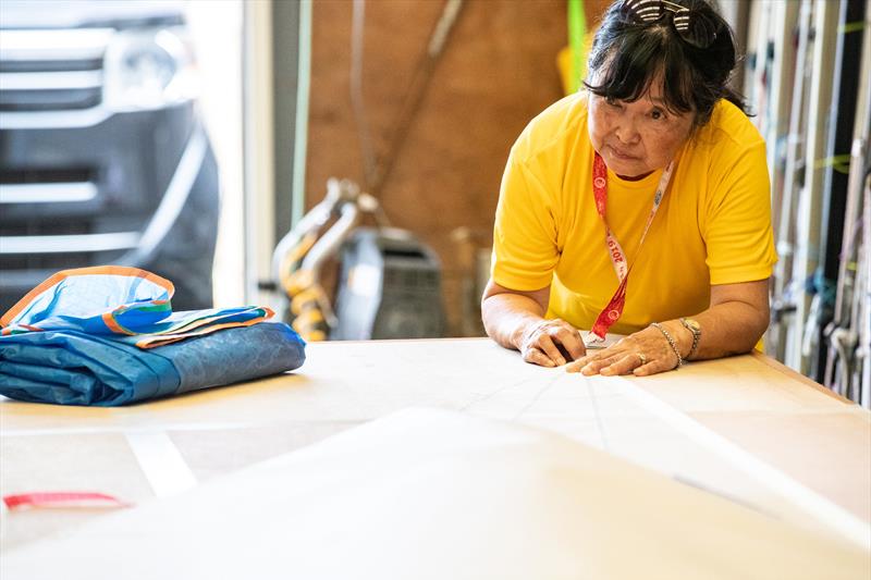 Sail measurement - Ashore at the Yamaha 2019 470 Worlds - Enoshima, August 2019 photo copyright Junichi Hirai / Bulkhead Magazine Japan taken at  and featuring the 470 class