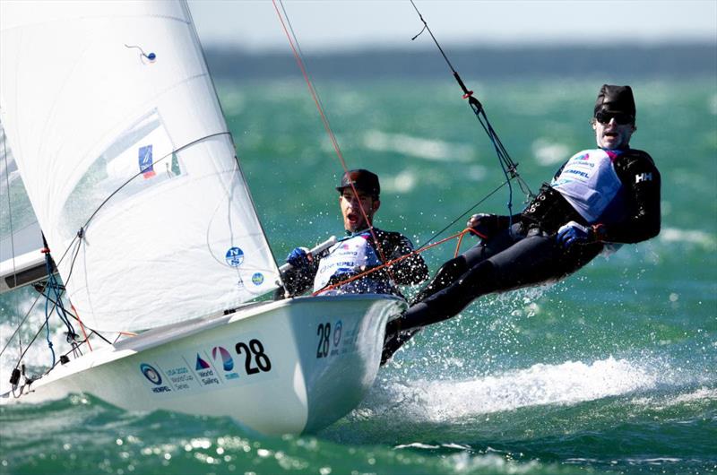 Jacob Chaplin-Saunders and Oliver Bone at 2020 Hempel World Cup Series Miami photo copyright Sailing Energy / World Sailing taken at  and featuring the 470 class
