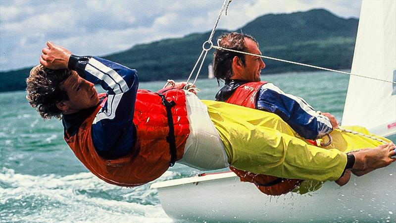 David Barnes (helm) Hamish Willcox (crew) on their way to winning the 1984 470 World Championship. They won three world 470 titles 1981-1984 and placed third in the other in that era photo copyright PJ Montgomery taken at  and featuring the 470 class