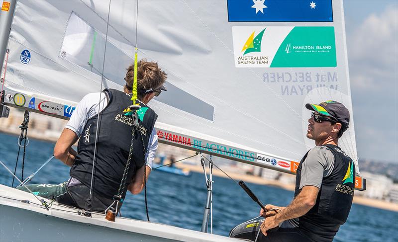 Mat Belcher and Will Ryan - 2021 470 European Championships photo copyright Joao Costa Ferreira taken at Vilamoura Sailing and featuring the 470 class