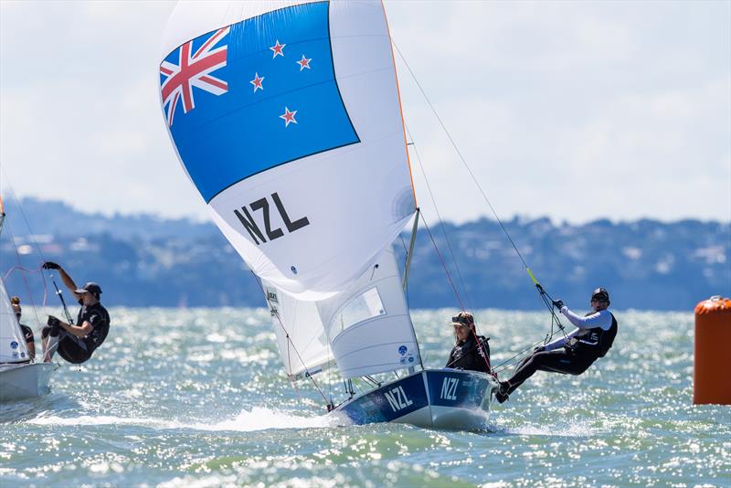 Paul Snow-Hansen and  Rebecca Hume  - Mixed 470 -  Oceanbridge NZL Sailing Regatta - Takapuna BC February 18 photo copyright Adam Mustill taken at Wakatere Boating Club and featuring the 470 class