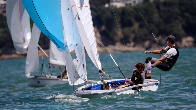 470 -  Day 2 - Oceanbridge NZL Sailing Regatta - Takapuna BC February 18, 2022 photo copyright Richard Gladwell / Sail-World.com/nz taken at Takapuna Boating Club and featuring the 470 class